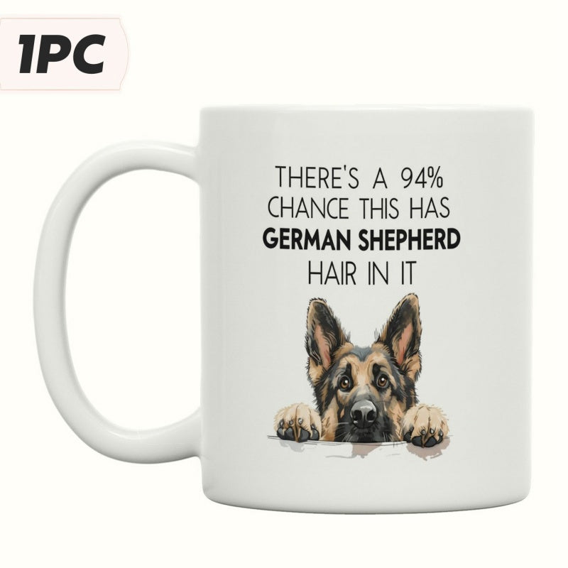 Tailorly White Ceramic 11 oz Mug - There Is A 94 Chance This Has German Shepherd Hair In It Loyal Canine Peeking From Bottom Edge Featuring Realistic Fur And Paws