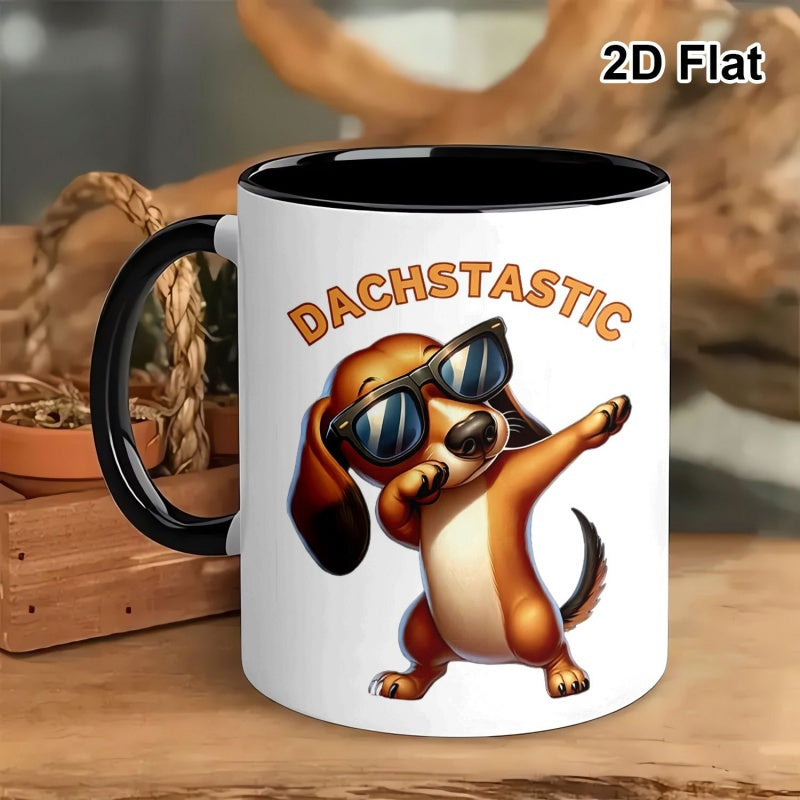 Tailorly Black Accent 11 oz Mug - dabbing dachshund with fashion glasses