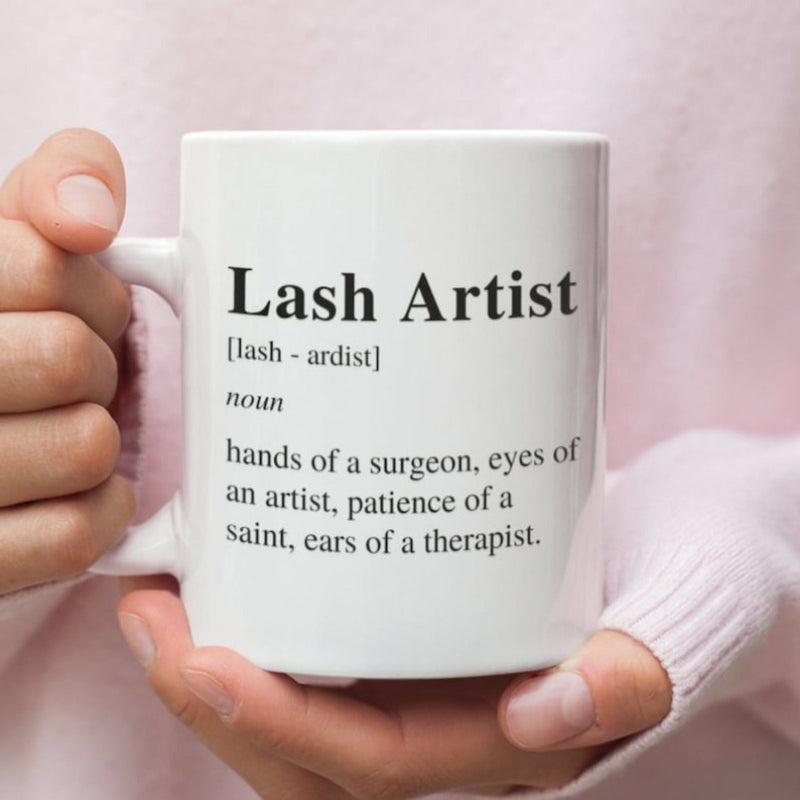 Tailorly White Ceramic 11 oz Mug - Lash Artist Hands Of A Surgeon Eyes Of An Artist Patience Of A Saint Ears Of A Therapist Minimalist Dictionary Style Layout With