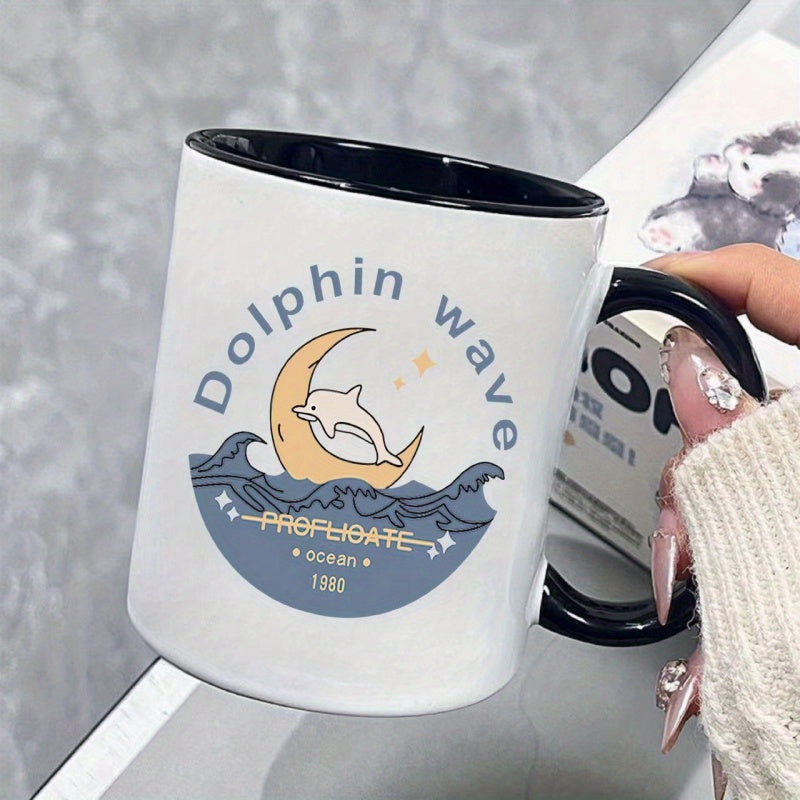 Tailorly Black Accent 11 oz Mug - ceramic dolphin wave