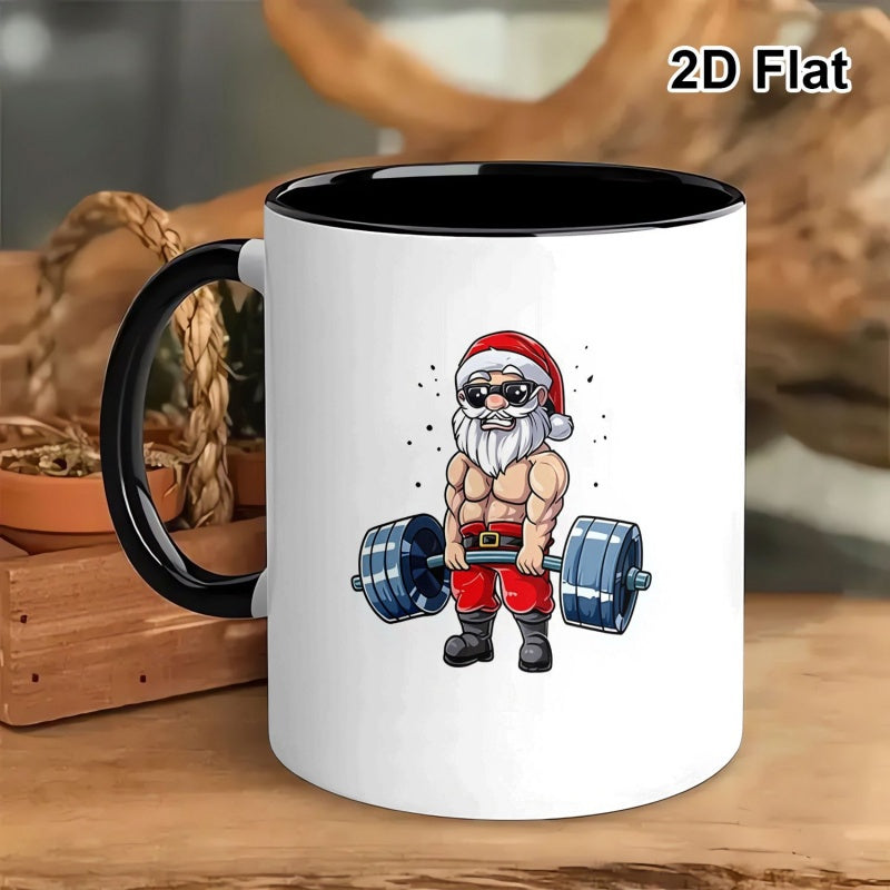 Tailorly Black Accent 11 oz Mug - Santa Claus lifting weights