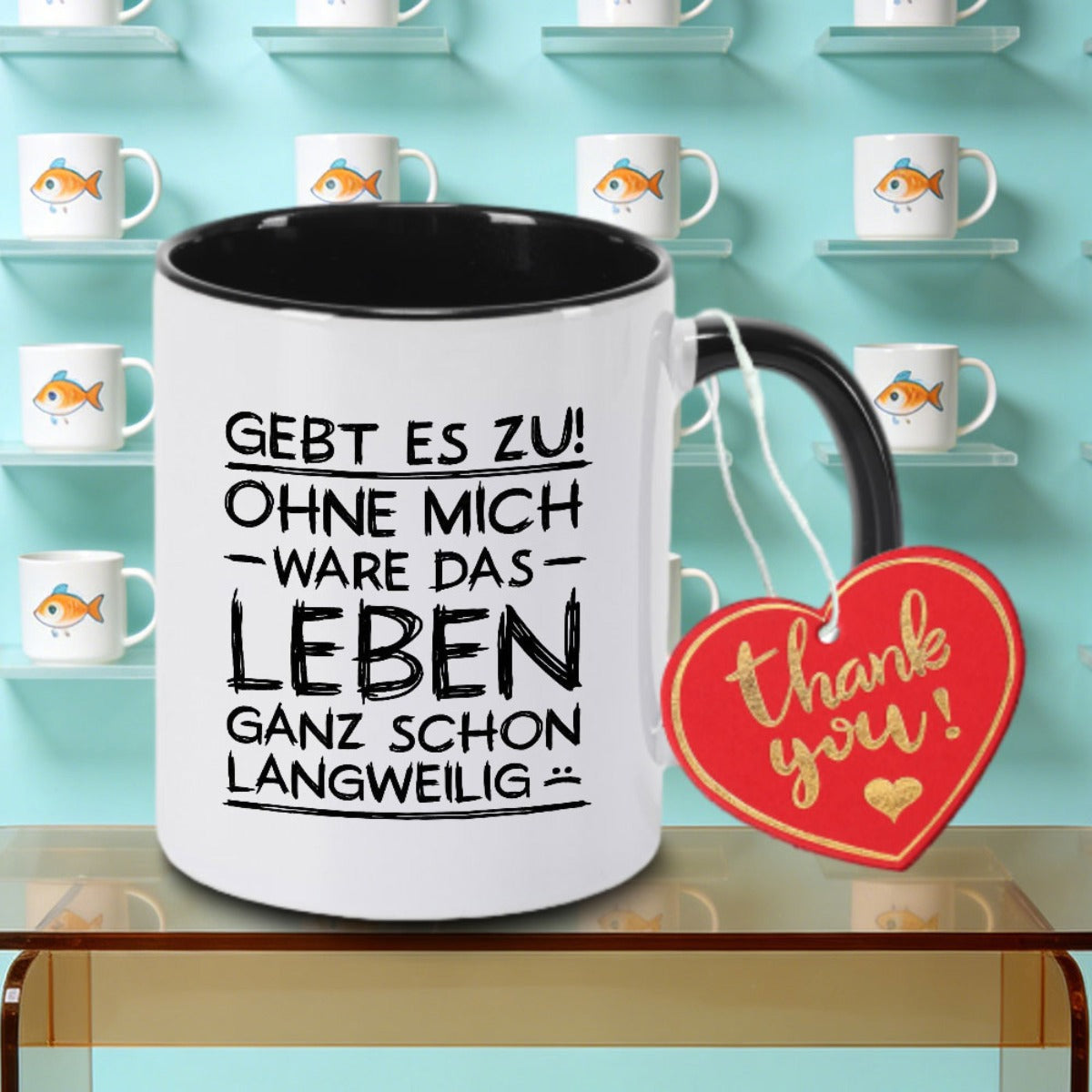 Tailorly Black Accent 11 oz Mug - Is Too Long. Logo