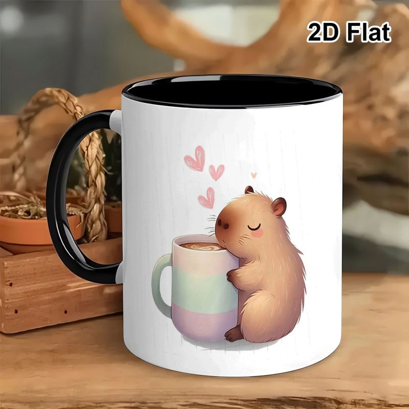 Tailorly Black Accent 11 oz Mug - valentines day capybara hugging coffee cupcute animal graphic black and white