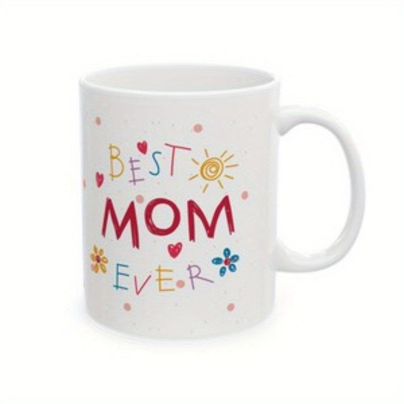 Tailorly White Ceramic 11 oz Mug - Best Mom Ever Colorful Hand Drawn Sun Hearts And Flowers With Decorative Dots Mug