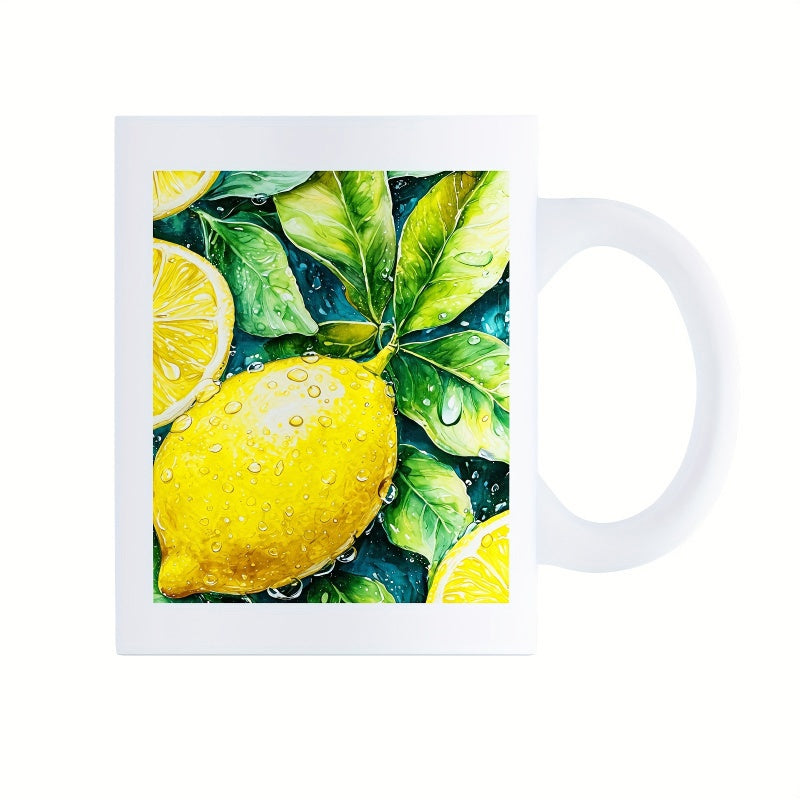Tailorly White Ceramic 11 oz Mug - Fresh Yellow Citrus Fruit With Morning Dew And Lush Green Leaves Lemon
