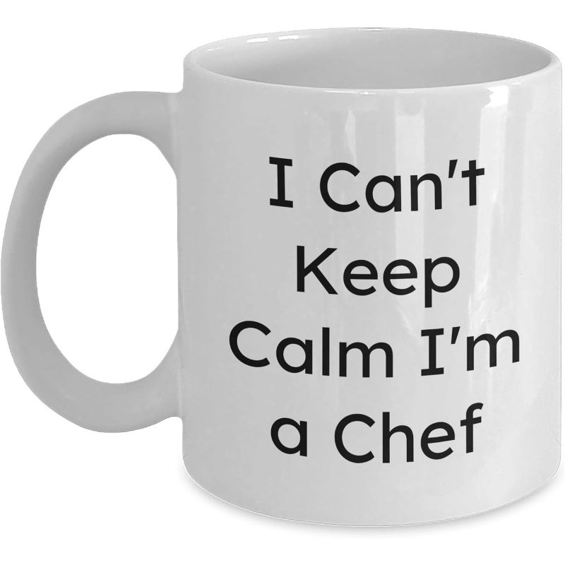 Tailorly White Ceramic 11 oz Mug - I Can't Keep Calm I'm A Chef Minimalist Black Lettering On A Smooth Polished
