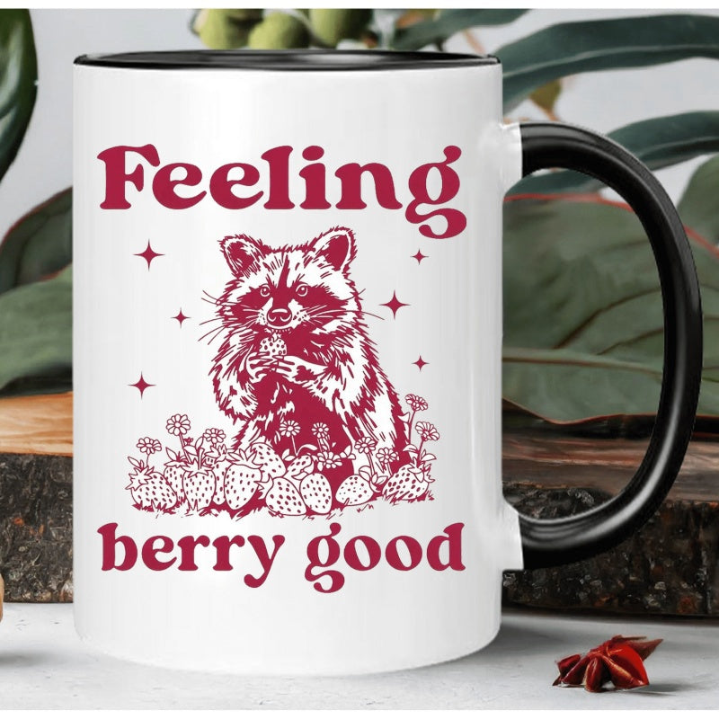 Tailorly Black Accent 11 oz Mug - raccoon berry cup