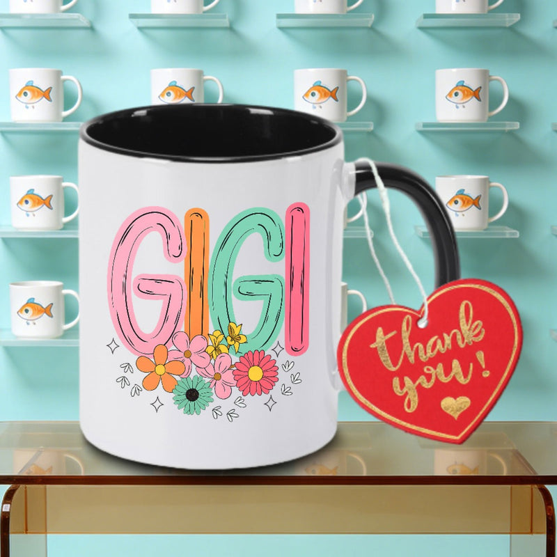 Tailorly Black Accent 11 oz Mug - Floral Doodle Logo