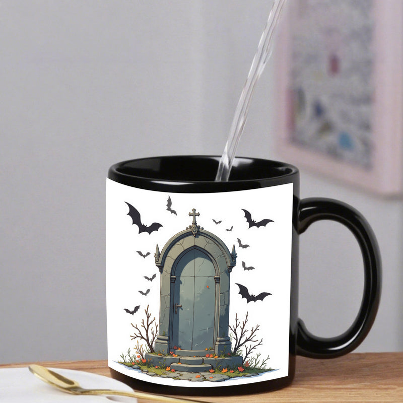 Tailorly Black Accent 11 oz Mug - gothic tombstone with grave marker and elegant cemetery lettering