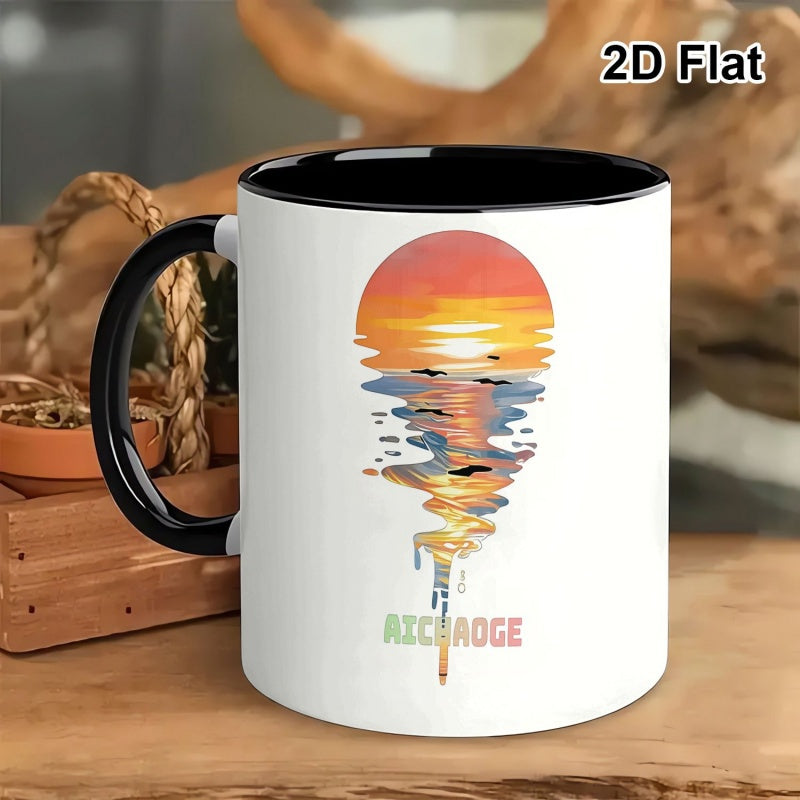 Tailorly Black Accent 11 oz Mug - 1pc porcelain cup 11oz graphic coffee mug creative drinkware for hot and cold beverages valentines day gift for him