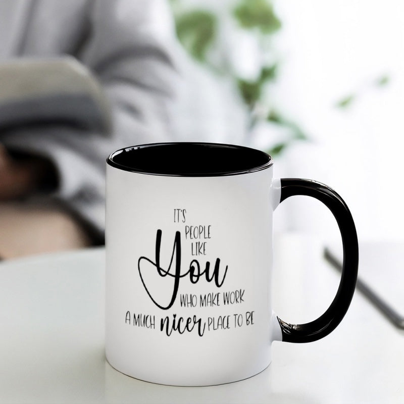 Tailorly Black Accent 11 oz Mug - 11 ounce printed ceramic portable coffee mug suitable for hot and cold beverages hand or machine washable reusable