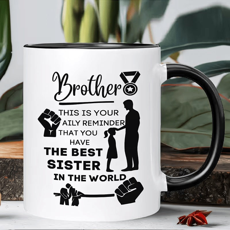 Tailorly Black Accent 11 oz Mug - Best Sister in The World text with silhouette designs