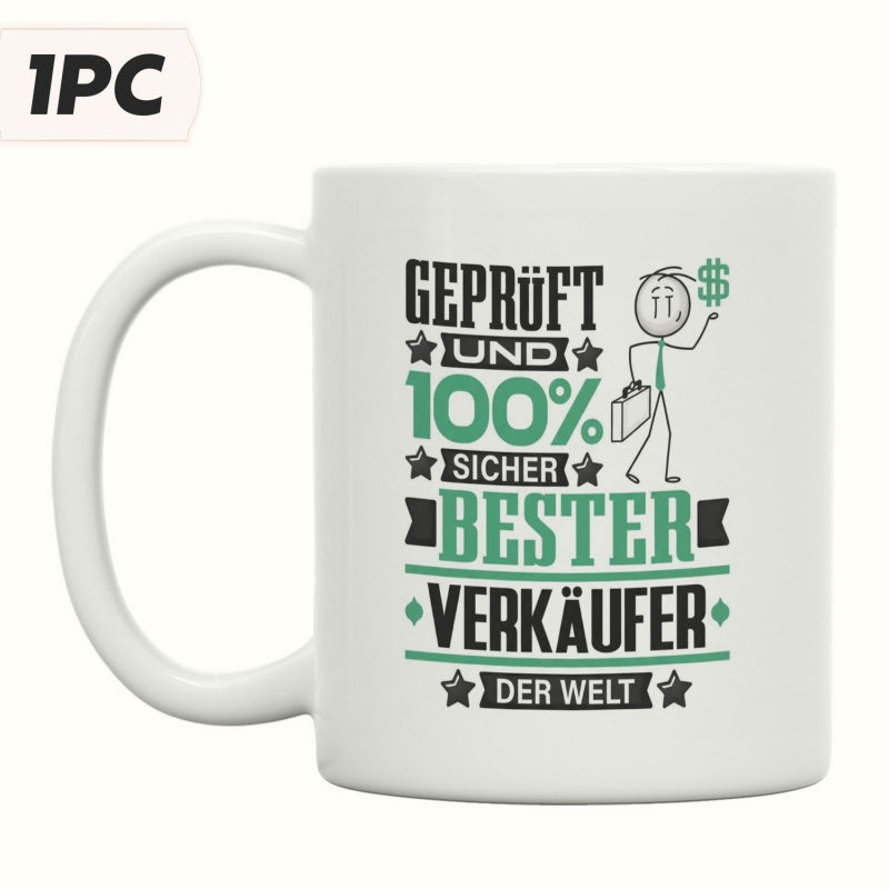 Tailorly White Ceramic 11 oz Mug - Minimalist Hand Drawn Businessman Carrying Briefcase Near A Green Dollar Sign Stickman