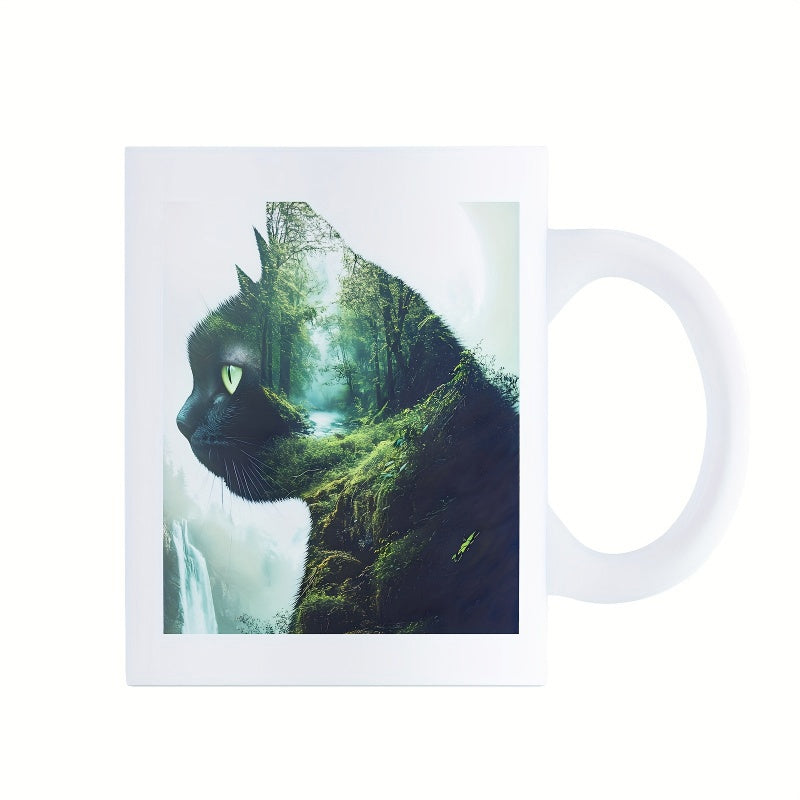 Tailorly White Ceramic 11 oz Mug - Mystic Double Exposure Forest Scene With Mossy Trees Inside A Cat