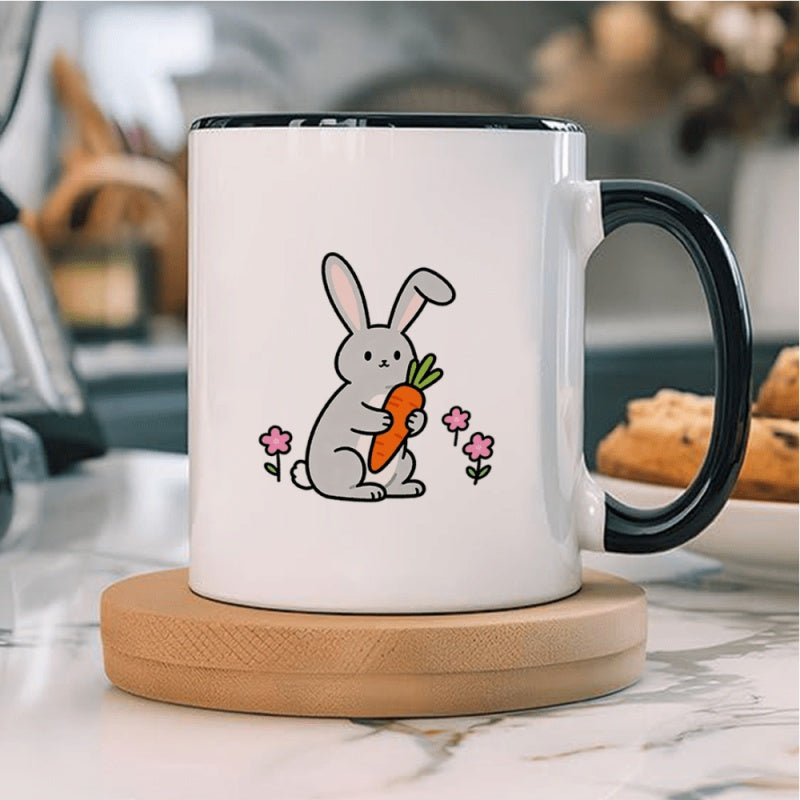 Tailorly Black Accent 11 oz Mug - cute rabbit with a carrot