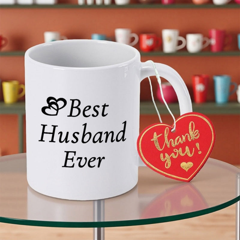 Tailorly White Ceramic 11 oz Mug - Best Husband Ever Minimalist Featuring Delicate Interlocking Hearts Design Mug
