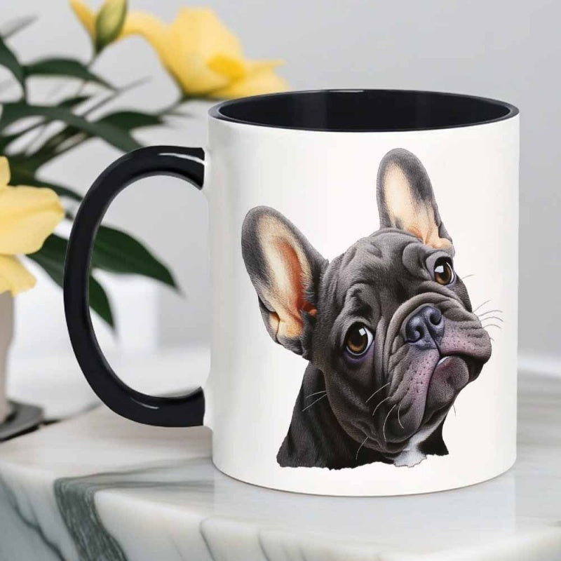 Tailorly Black Accent 11 oz Mug - adorable french bulldog portrait with gray fur