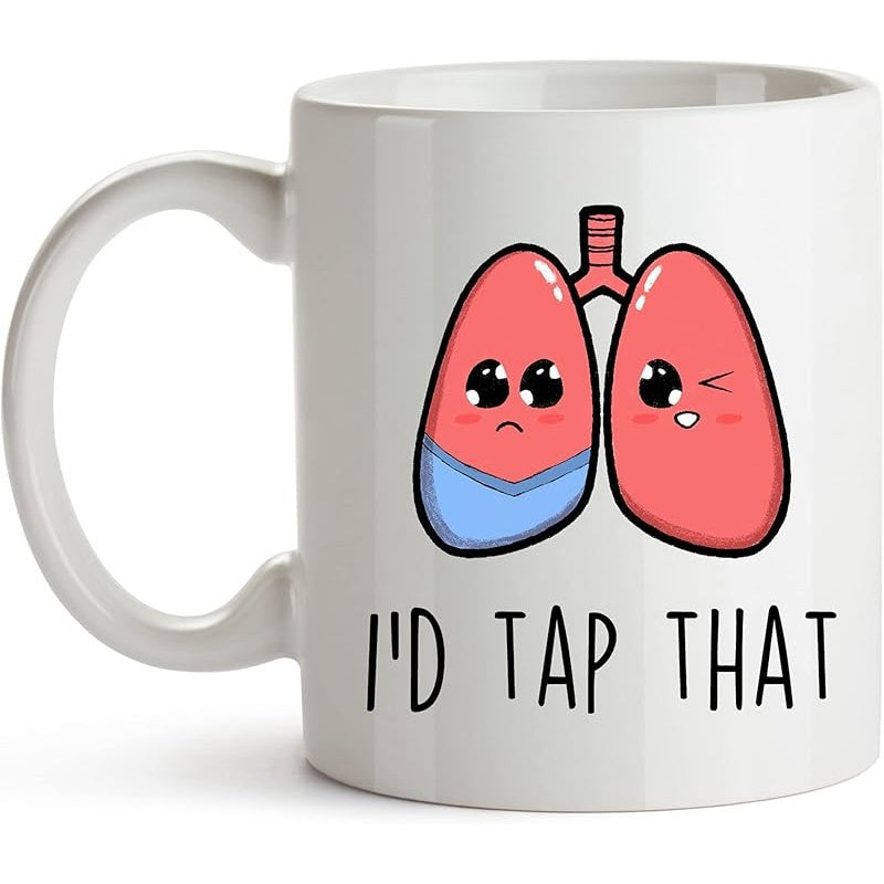 Tailorly White Ceramic 11 oz Mug - Id Tap That Two Cute Smiling Organs Featuring Friendly Faces And Pink Colors Lungs