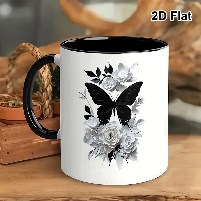 Tailorly Black Accent 11 oz Mug - elegant floral pattern