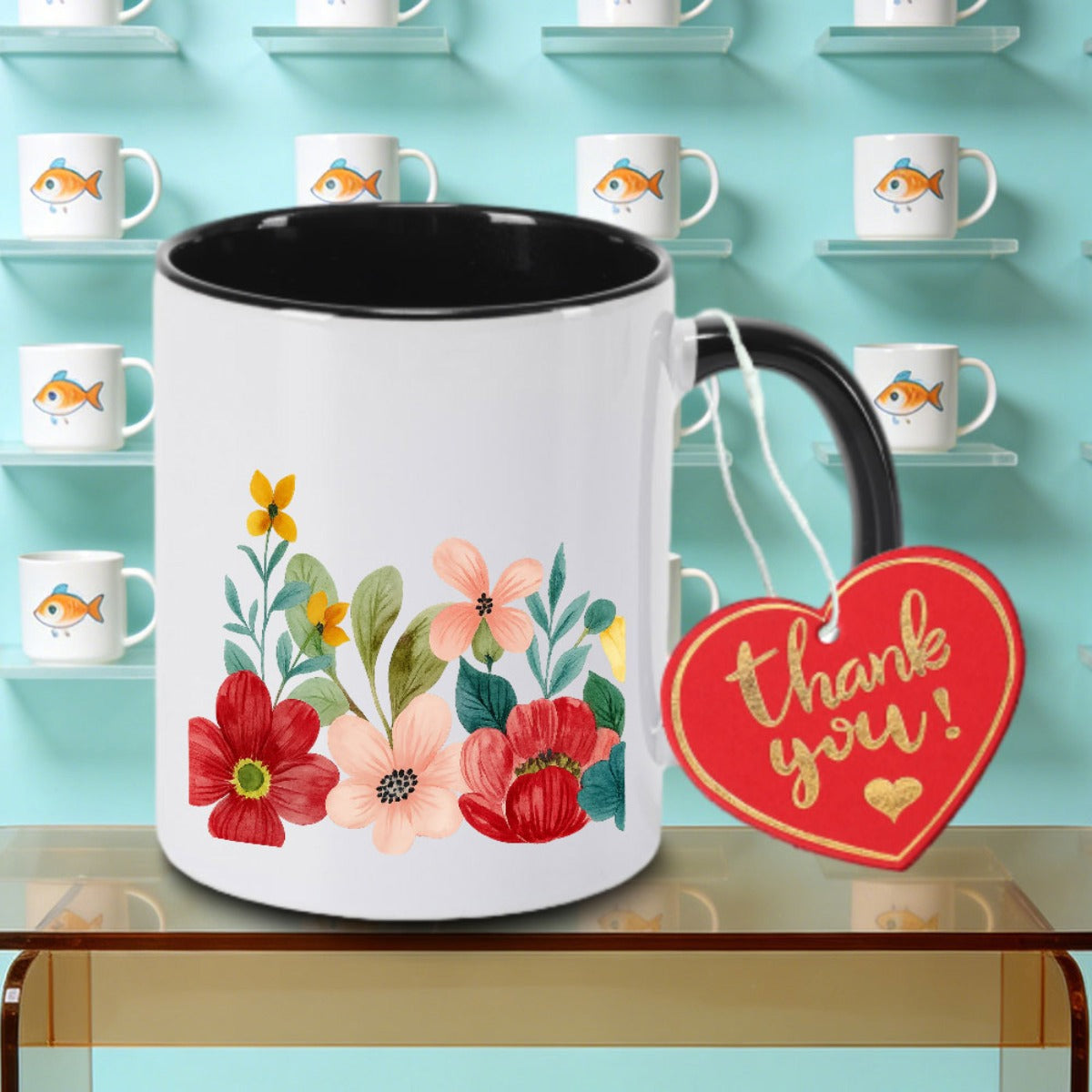 Tailorly Black Accent 11 oz Mug - One Ceramic Coffee Mug Featuring a Design Tea Milk Or Water. A Great Reusable Gift for Thanksgiving Ideal for