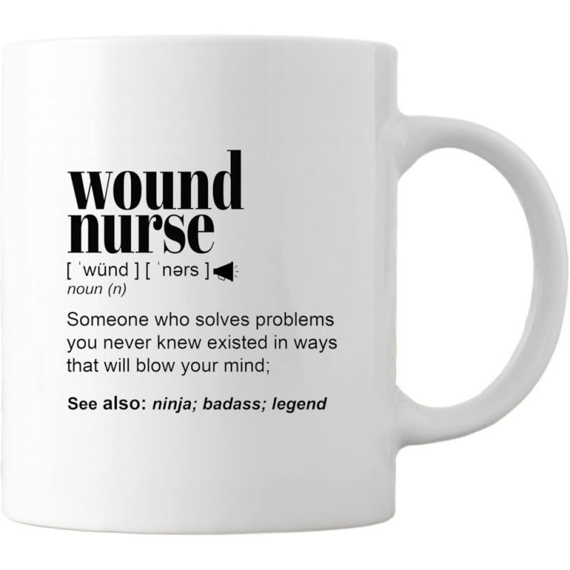 Tailorly White Ceramic 11 oz Mug - Wound Nurse Ninja Badass Legend Minimalist Dictionary Style Black Typography Printed On A Ceramic