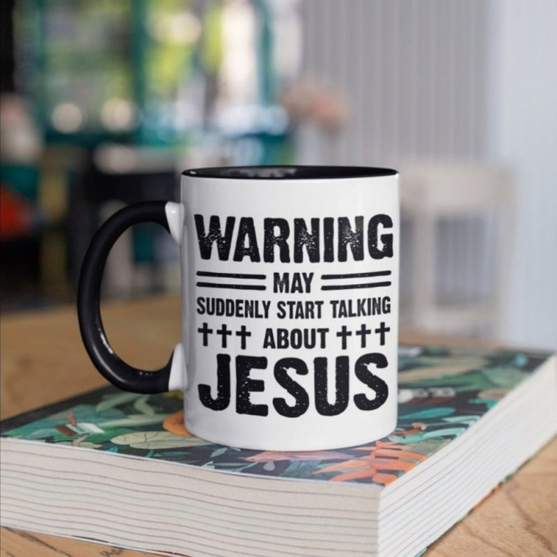 Tailorly Black Accent 11 oz Mug - jesus text and religious symbol