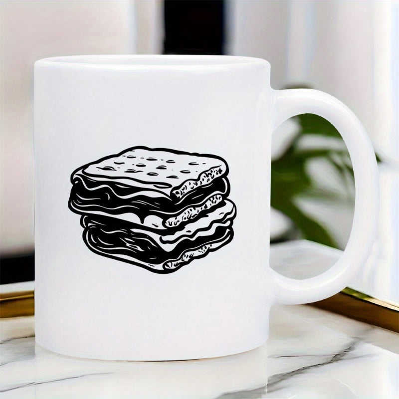 Tailorly White Ceramic 11 oz Mug - Hand Drawn Delicious Stacked Chocolate Marshmallow Graham Cracker Camping Dessert S'more