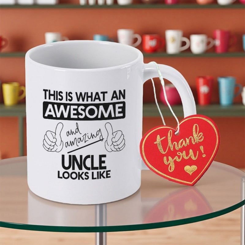Tailorly White Ceramic 11 oz Mug - This Is What An Awesome And Amazing Uncle Looks Like Minimalist White Ceramic With Bold Black Text And Thumbs Up Illustration