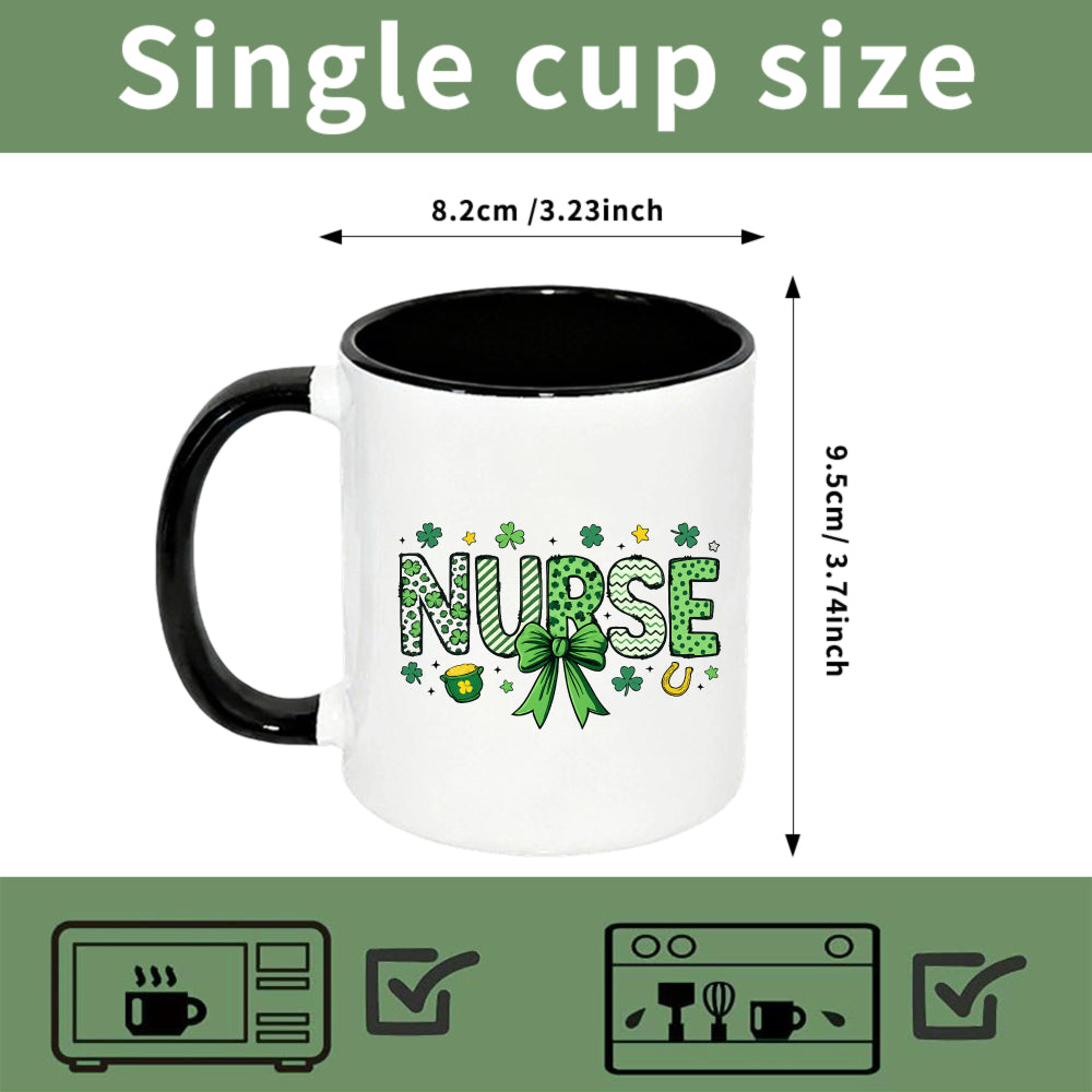 Tailorly Black Accent 11 oz Mug - nurse shamrock green ribbon