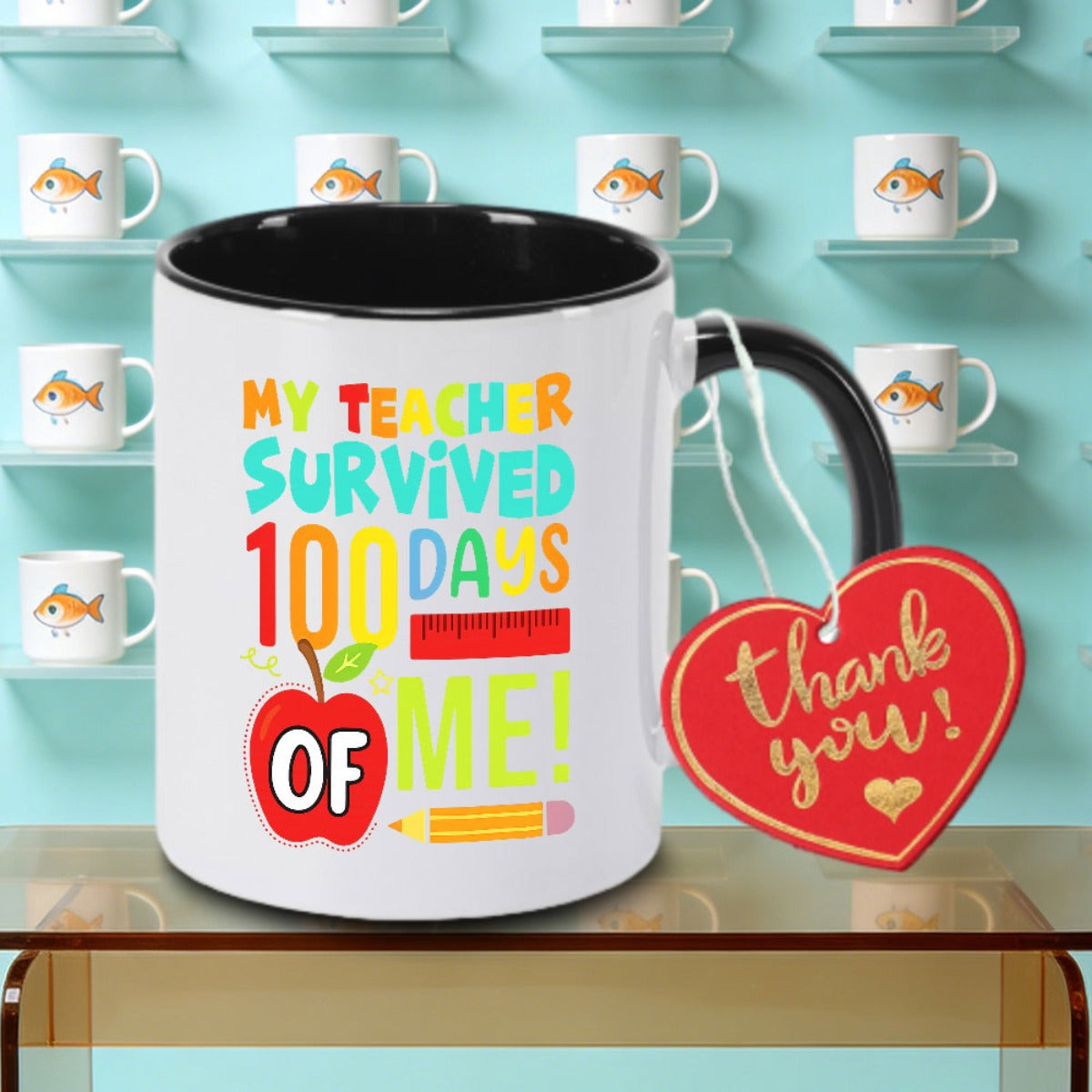Tailorly Black Accent 11 oz Mug - 100 Days of Me with & Pencils Design Logo