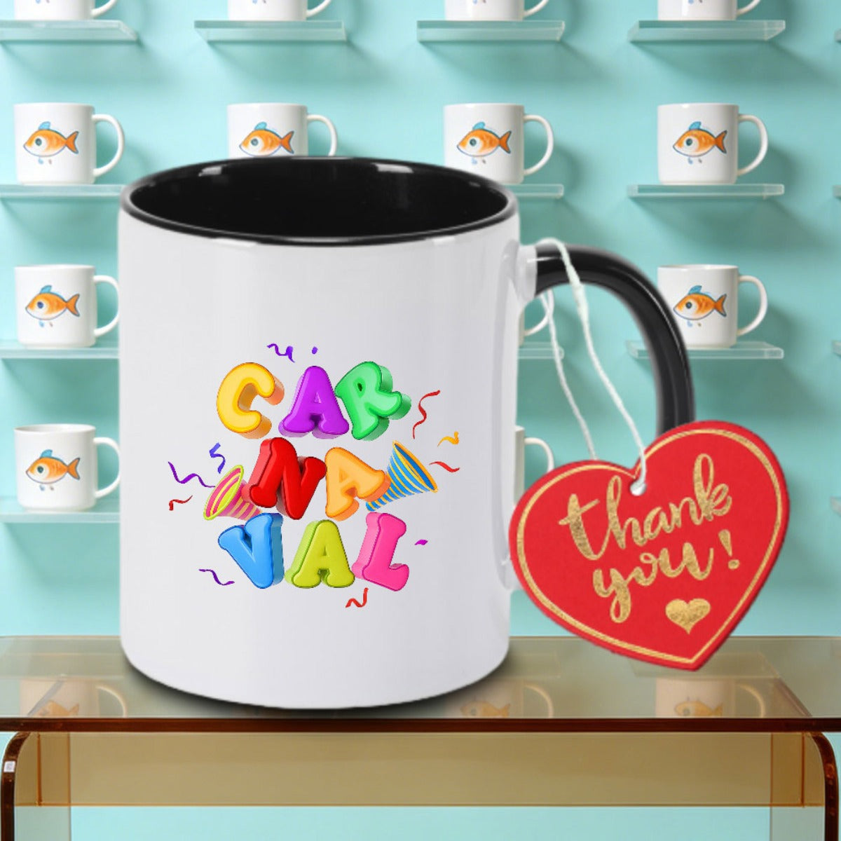 Tailorly Black Accent 11 oz Mug - Colorful Carnival Letter Design Logo