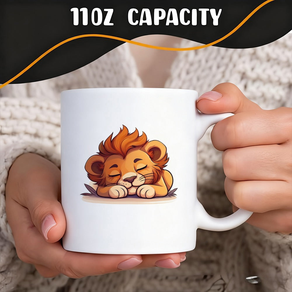 Tailorly White Ceramic 11 oz Mug - Adorable Little Baby Cub Sleeping Peacefully On The Ground Lion
