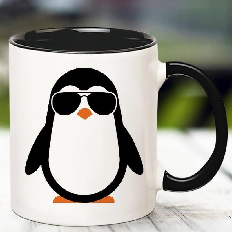 Tailorly Black Accent 11 oz Mug - penguin with glasses