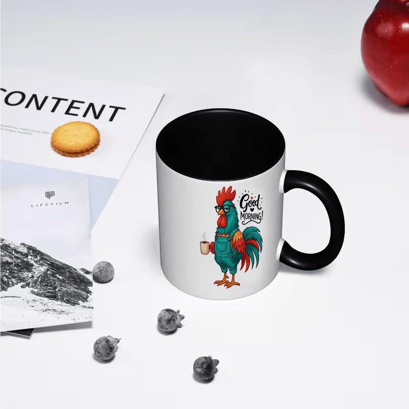Tailorly Black Accent 11 oz Mug - cute cartoon chicken wearing glasses