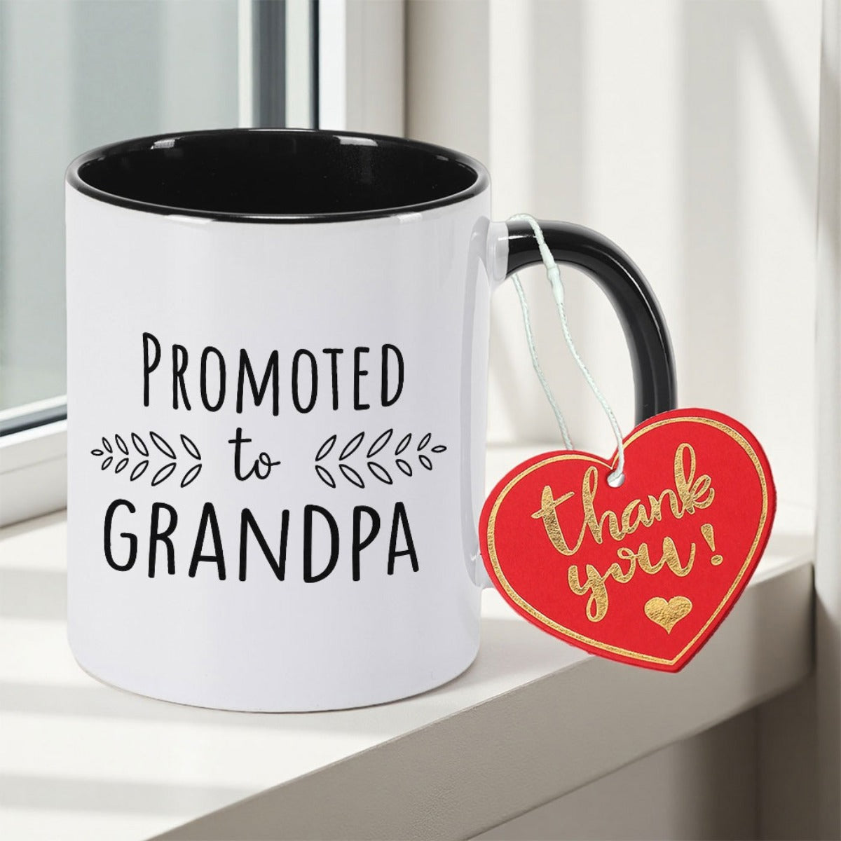 Tailorly Black Accent 11 oz Mug - Featuring Celebrating a Grandparent printed text
