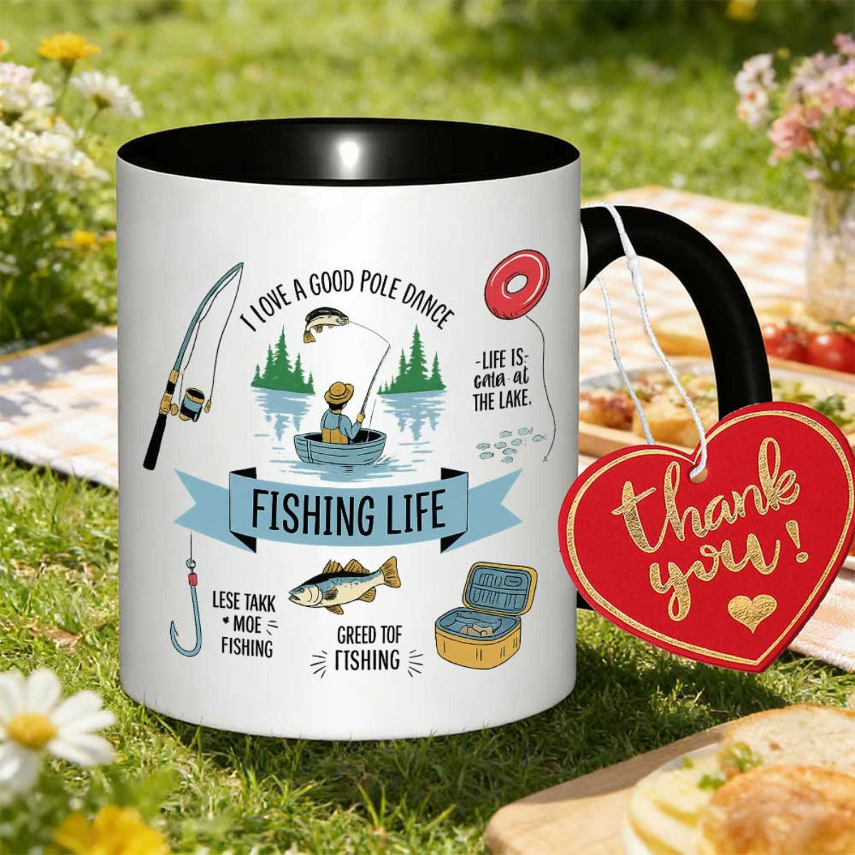 Tailorly Black Accent 11 oz Mug - fishing festive celebrations christmas gifts