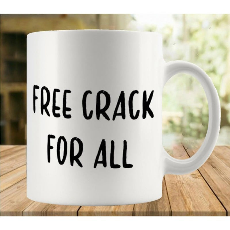 Tailorly White Ceramic 11 oz Mug - Free Crack For All Minimalist With Solid Black Hand Written Lettering Mug