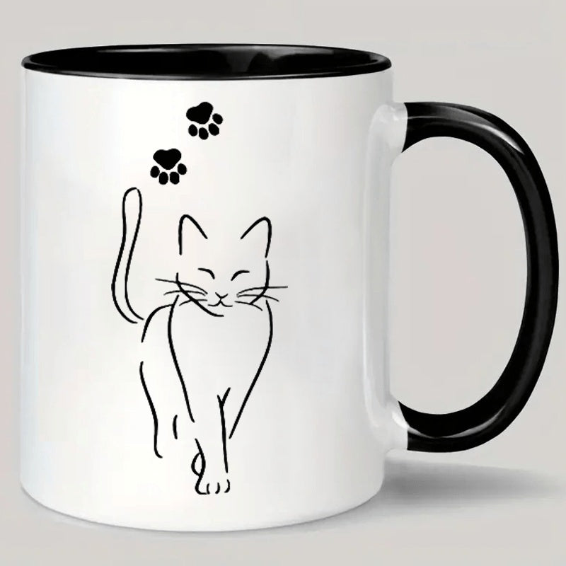 Tailorly Black Accent 11 oz Mug - cat paw coffee mug with cute cat themed design