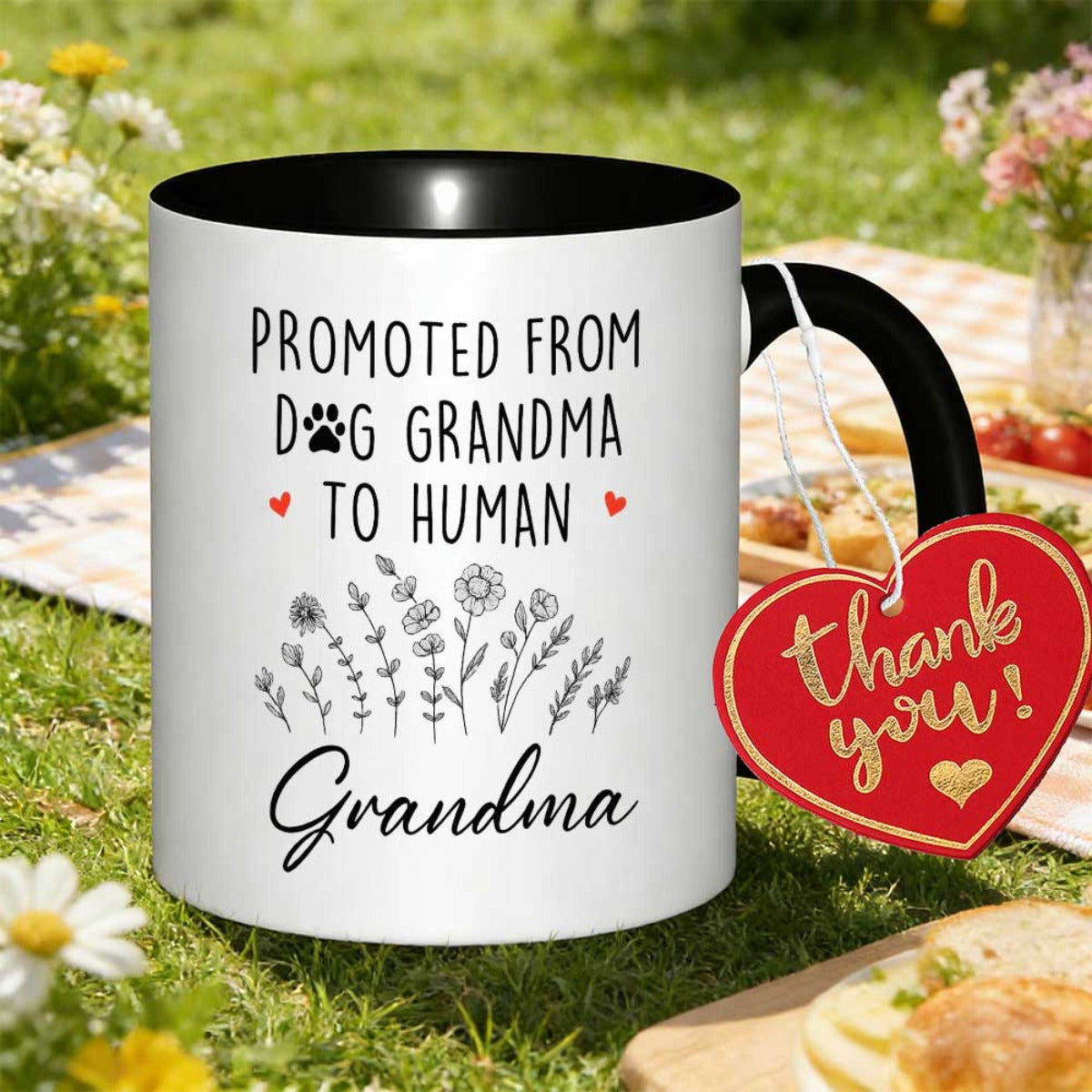 Tailorly Black Accent 11 oz Mug - from dog grandma to human printed text