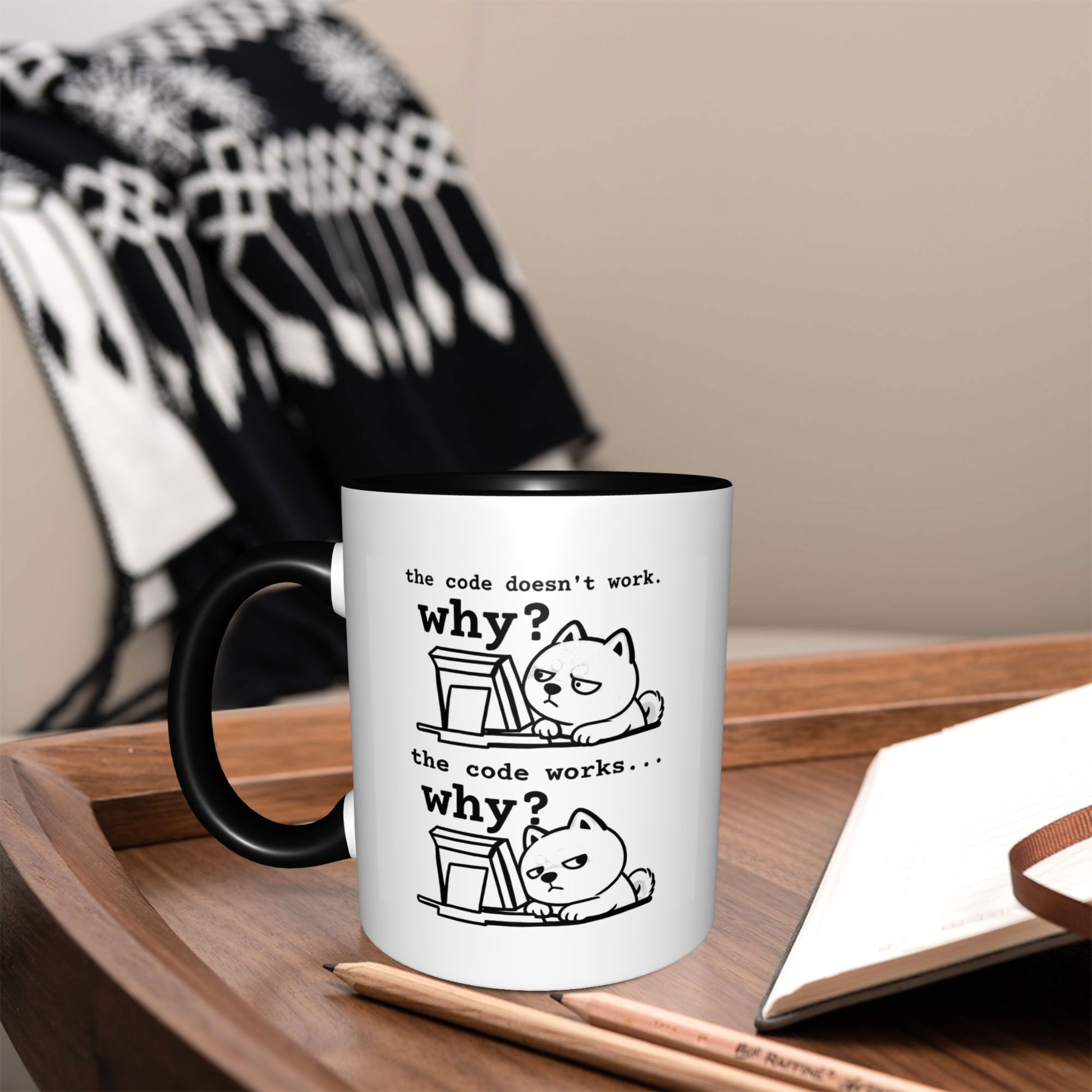 Tailorly Black Accent 11 oz Mug - Programmer Black Accent Mug Fine Ceramic Cup Warm Coffee Mug Drinkware Beautiful Desktop Ornament Dog Lover