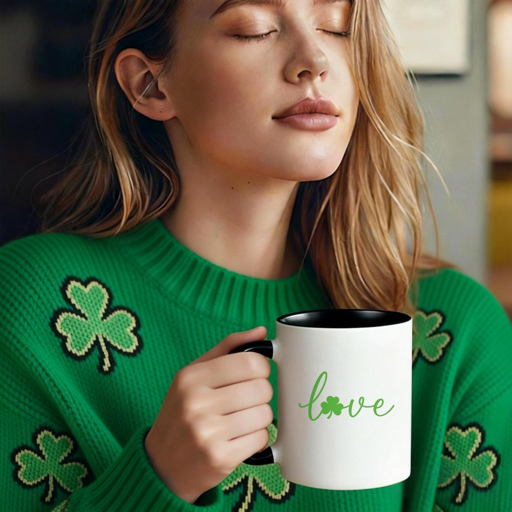 Tailorly Black Accent 11 oz Mug - shamrock clover
