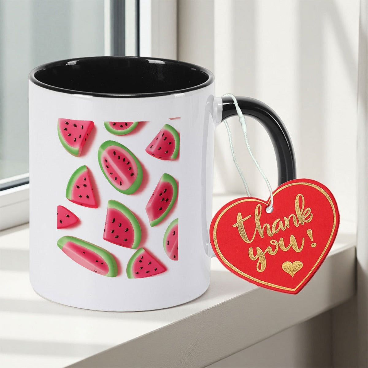 Tailorly Black Accent 11 oz Mug - Watermelon pattern