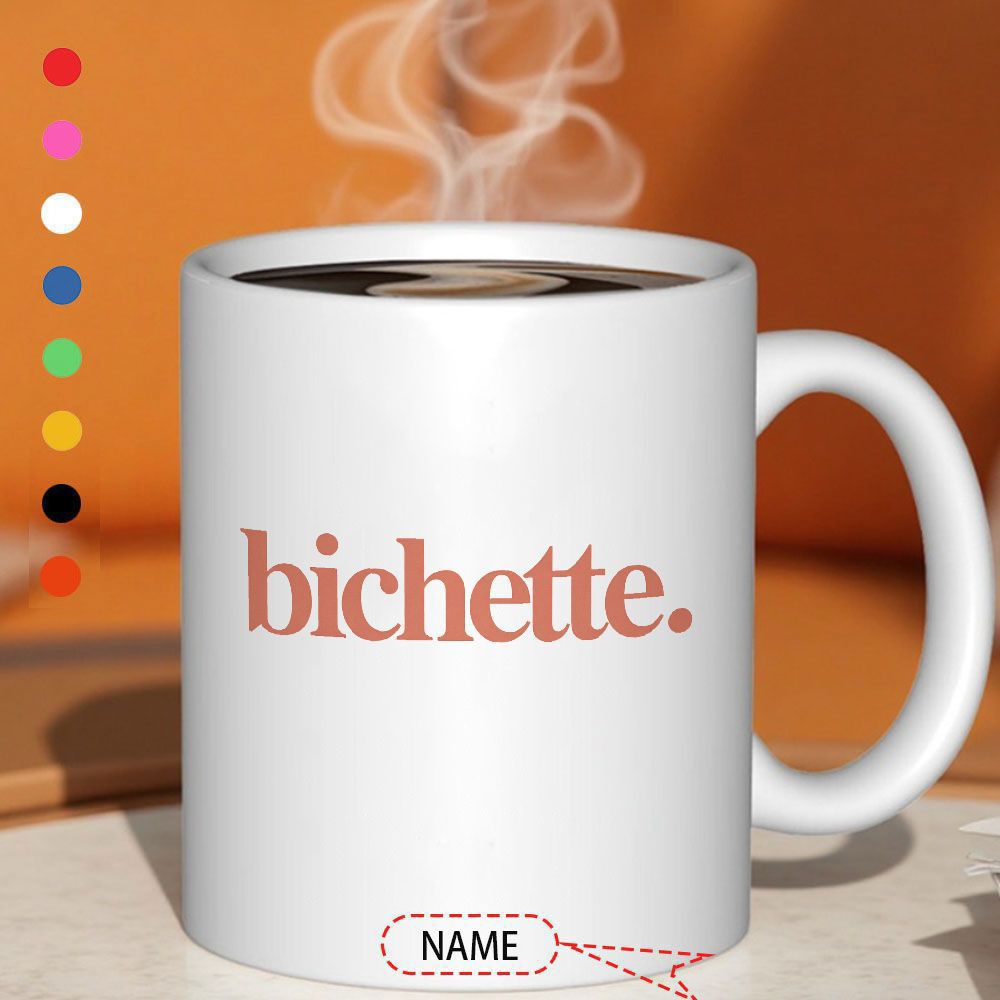 Tailorly White Ceramic 11 oz Mug - Bichette Name Elegant Minimalist White Ceramic With Personalized Custom Text Mug