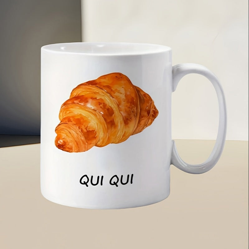 Tailorly White Ceramic 11 oz Mug - Golden Crispy Delicious French Pastry Freshly Baked Light And Flaky Croissant