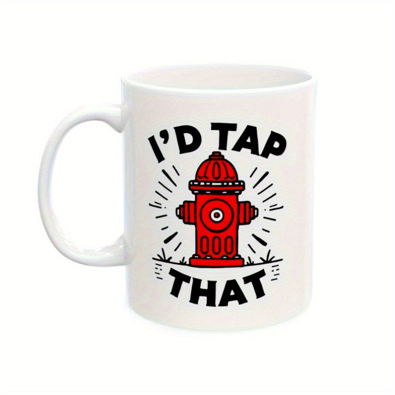 Tailorly White Ceramic 11 oz Mug - Id Tap That Bold Red Illustration Surrounded By Radiating Action Lines Hydrant