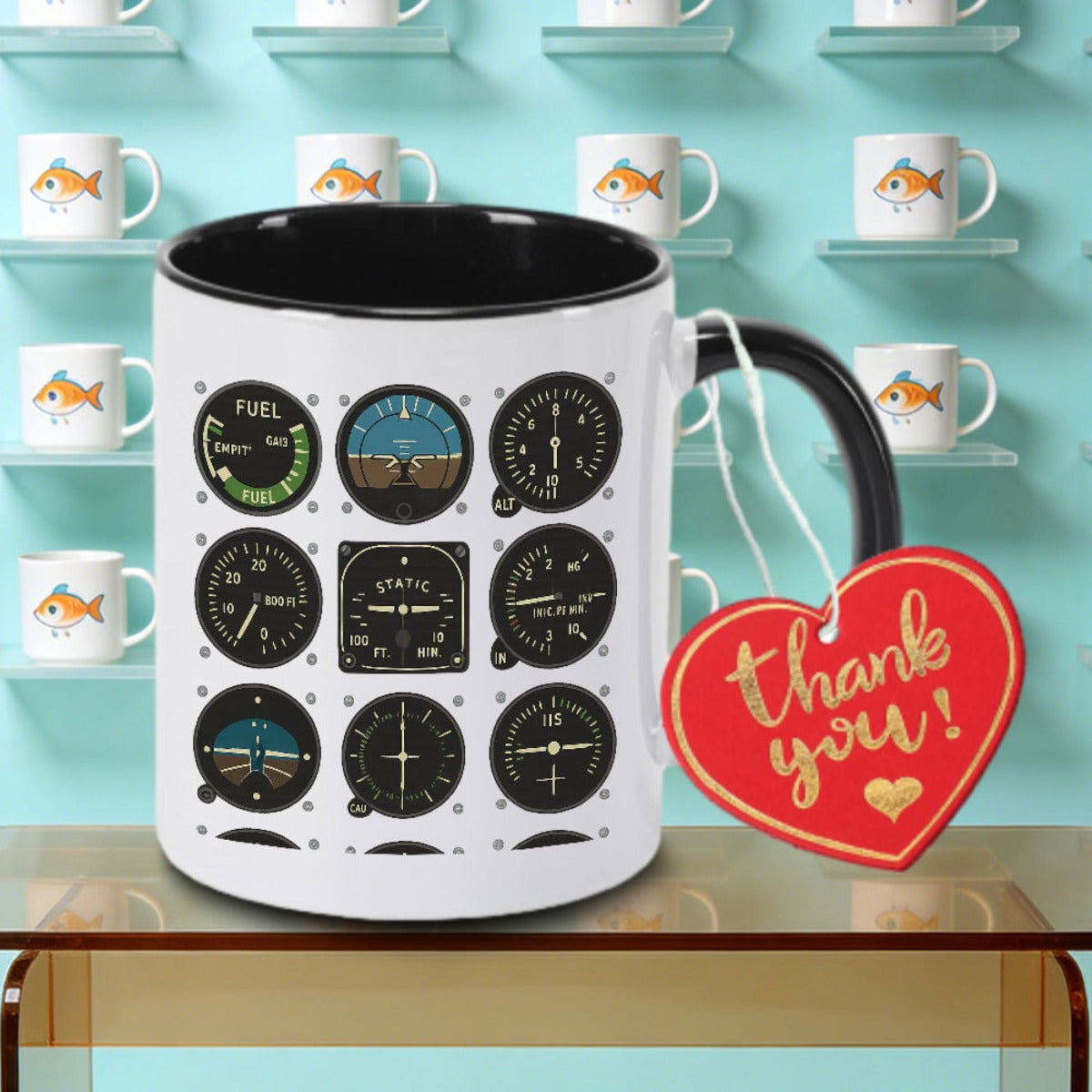 Tailorly Black Accent 11 oz Mug - Car Dashboard Logo with "Tea Milk Or Water" text
