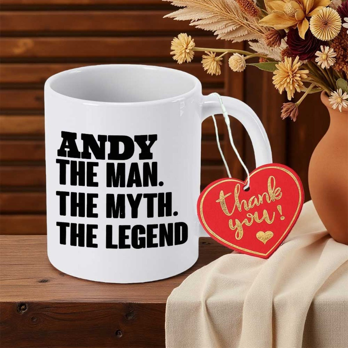 Tailorly White Ceramic 11 oz Mug - Andy The Man The Myth The Legend Simple White Ceramic Drinkware With Bold Minimalist Black Block Typography Mug