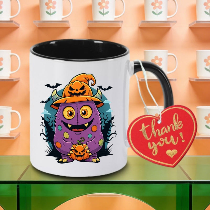 Tailorly Black Accent 11 oz Mug - pumpkin with purple spots