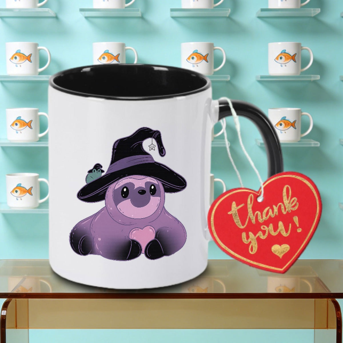 Tailorly Black Accent 11 oz Mug - whimsical witch