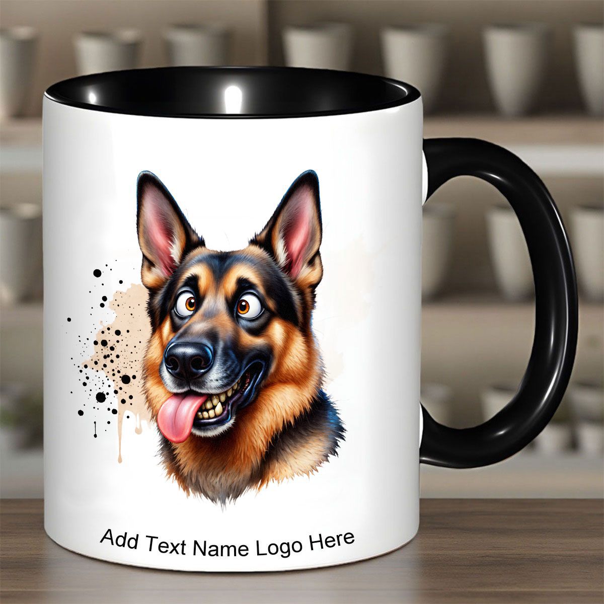 Tailorly Black Accent 11 oz Mug - german shepherd dog illustration splatter design family